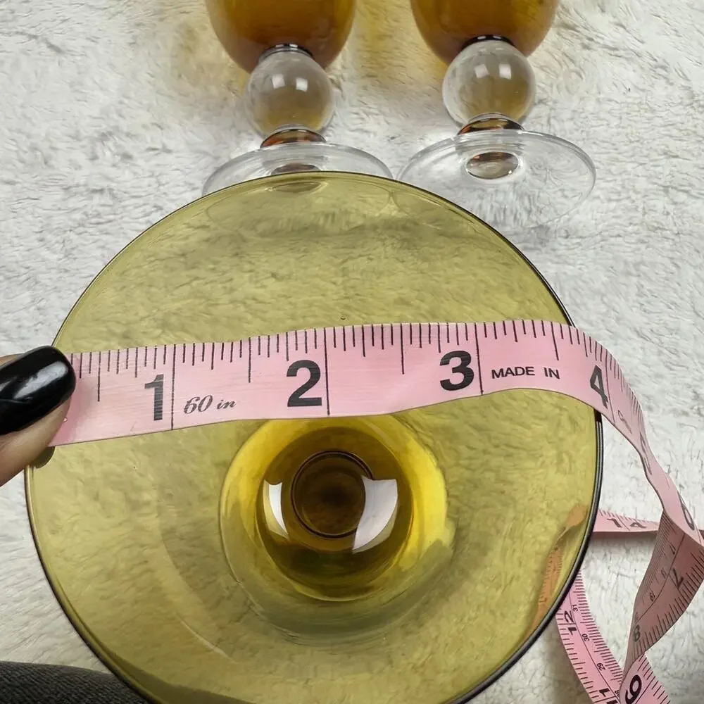Amber & Clear Glass Iced Tea/Water Goblets Bulbous Stem 12 oz Set Of 5 Vintage